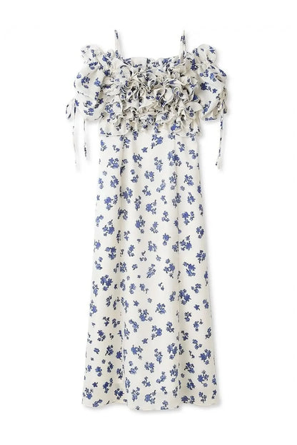 Malory Beyaz Volanlı Slip Uzun Elbise