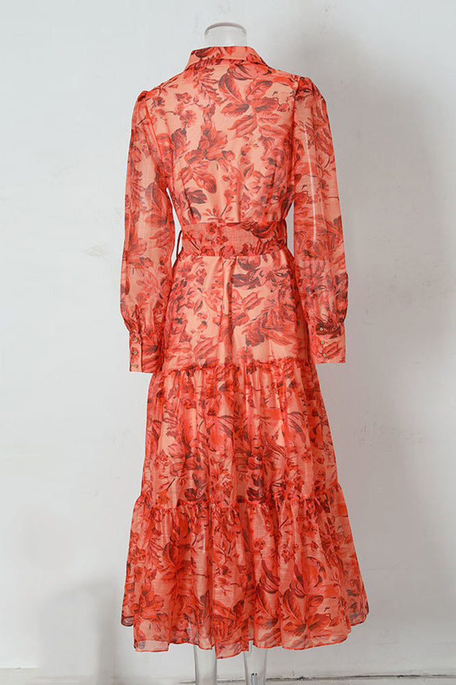 Balon Kollu Ve Desenli Queena Maxi Elbise