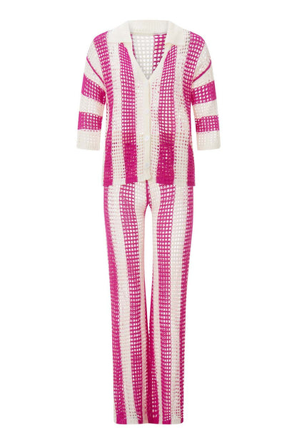 İçi Boş Çizgili Gömlek Örgü Takımı