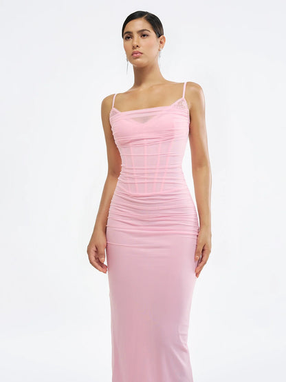 Zarif Dantel Kenarlı Saten Elbise