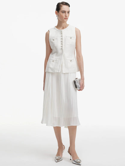 İşlemeli Yelek Ve Pileli Etek Seti