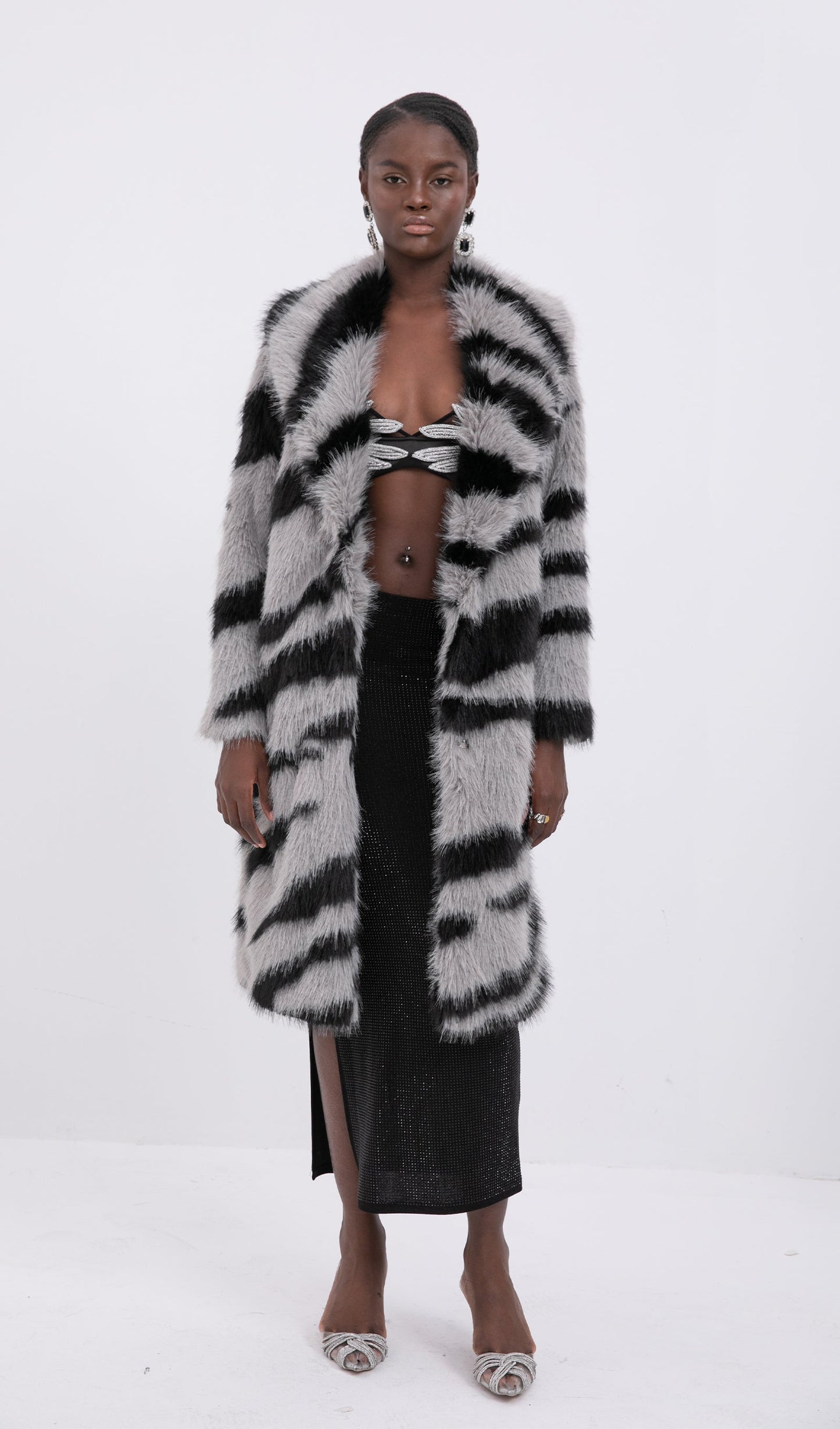 Trend Suni Kürk Zebra Desenli Palto