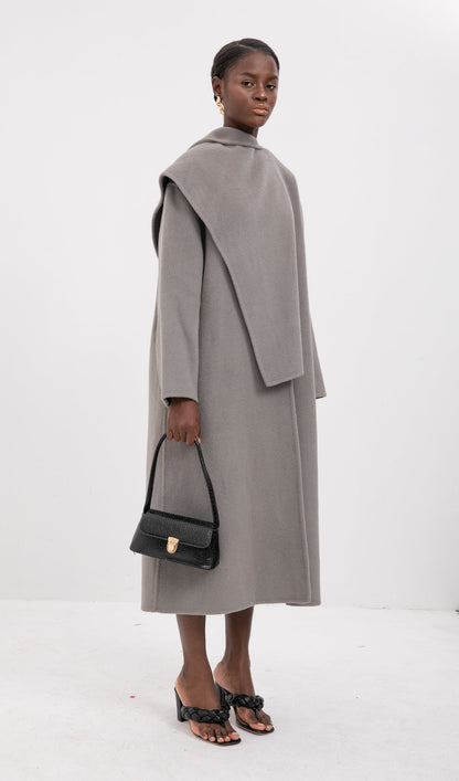 Trendy Büyük Boy Pelerin Tarzı Palto-Gri