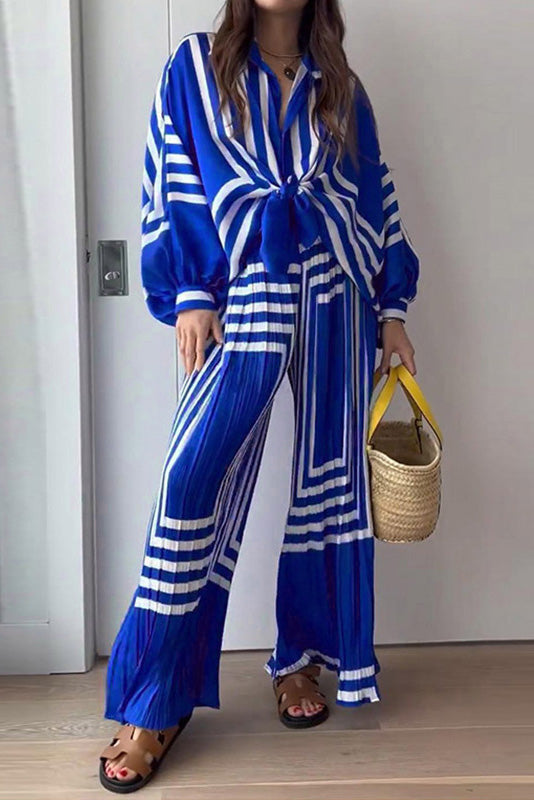 Baskılı Çizgili Pileli Takım