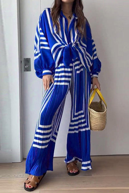 Baskılı Çizgili Pileli Takım