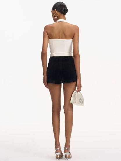 Yüksek Bel Kadife Geniş Paça Şortlar