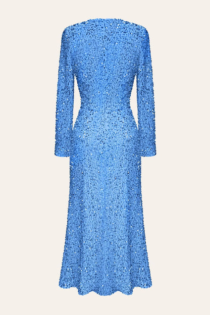 Uzun Kollu Sıralı Midi Maxi Elbise