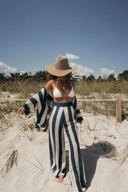 İçi Boş Çizgili Gömlek Örgü Takımı