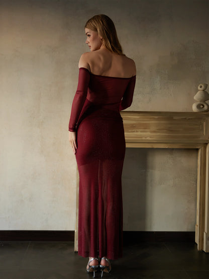 Pırlanta Omuzdan Askılı Uzun Elbise