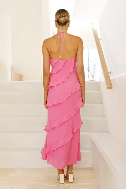 Sophia Uzun Elbise - Sıcak Pembe