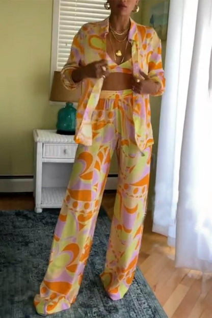 Klasik Desenli Bol Bel Lastikli Cepli Pantolon Takımı