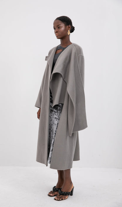 Trendy Büyük Boy Pelerin Tarzı Palto-Gri