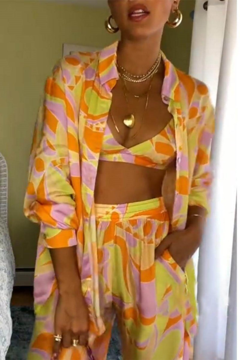 Klasik Desenli Bol Bel Lastikli Cepli Pantolon Takımı