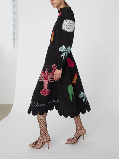 Istakoz Graffiti Tarak Kenar Midi Elbise