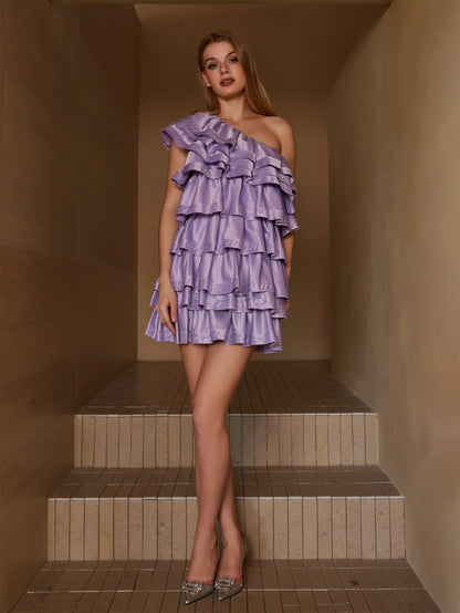 Lavanta Katmanlı Gösterişli Elbise