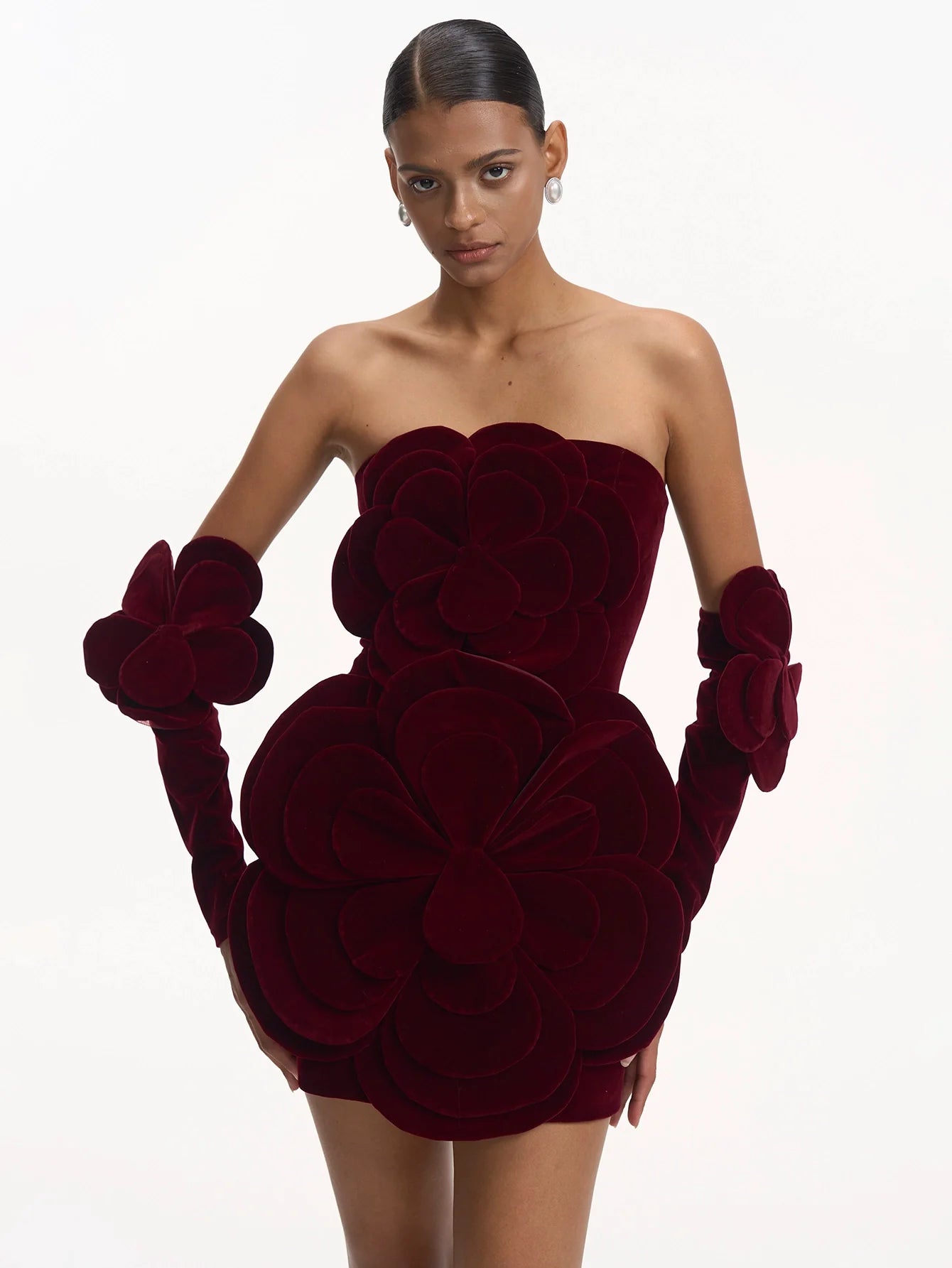 Çiçek Kadife Mini Elbise