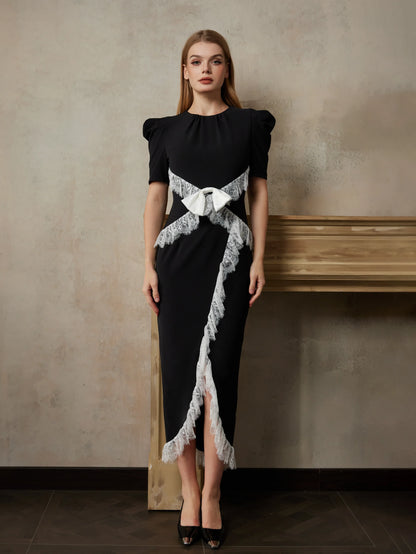 Büyüleyici Dantel Vurgulu Midi Elbise