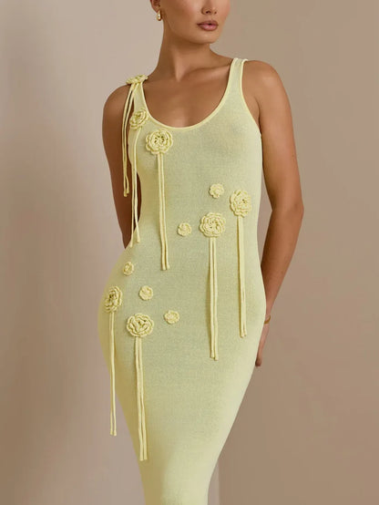 Şık Şifon Çiçek İşlemeli Elbise