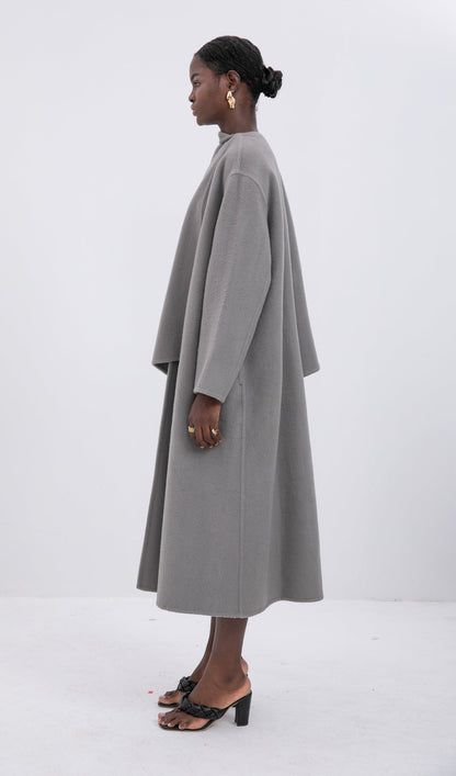 Trendy Büyük Boy Pelerin Tarzı Palto-Gri