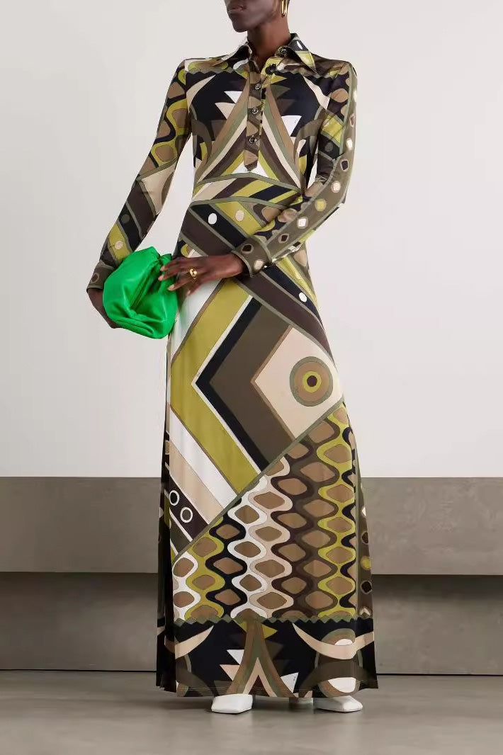 Kadınlar İçin Retro Soyut Baskılı Elbise