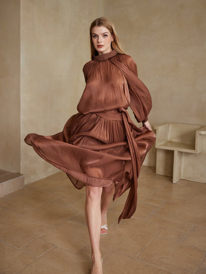 Şık İpek Dokunuşlu Pelerin Üst Ve Etek Seti