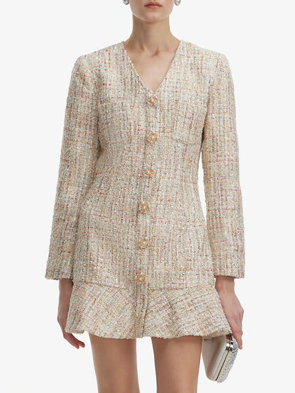 Uzun Kollu Payetli Tüvit Mini Elbise