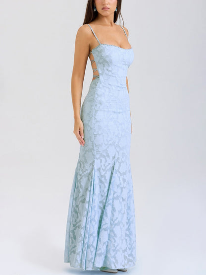 Dantel Jakarlı Bağcıklı Sırtı Açık Uzun Elbiseler