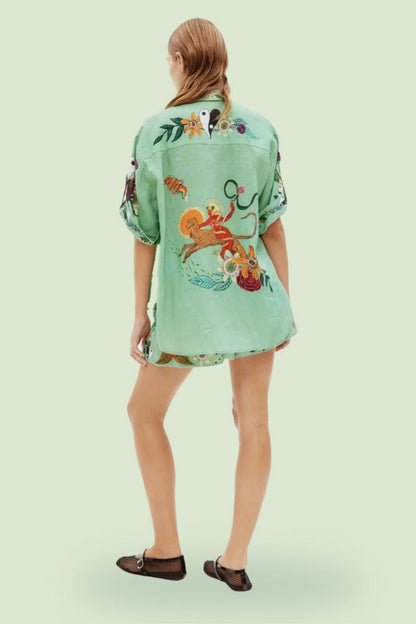 Benzersiz Etnik Desenli Bol Gömlek Ve Şort Takımı