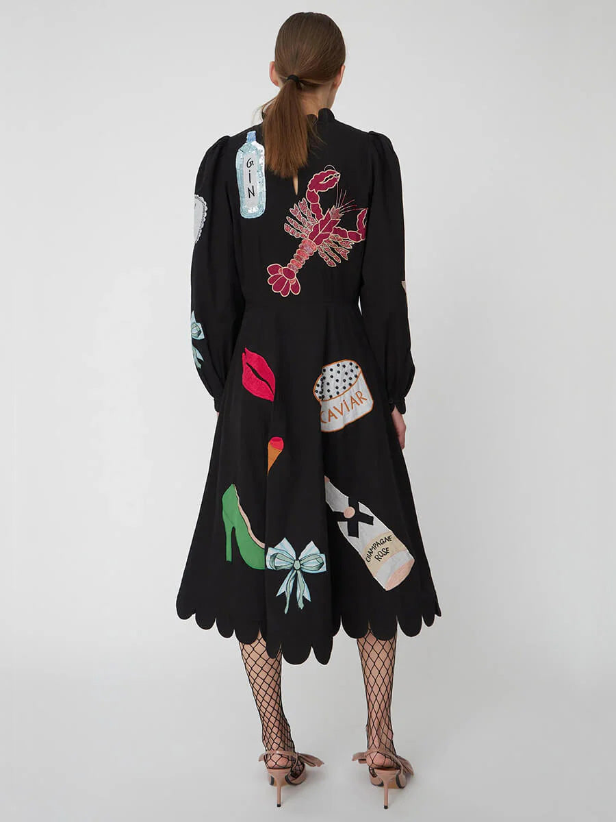 Istakoz Graffiti Tarak Kenar Midi Elbise