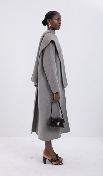 Trendy Büyük Boy Pelerin Tarzı Palto-Gri