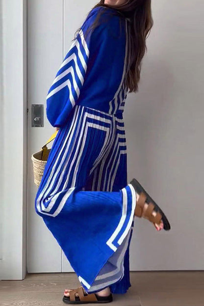 Baskılı Çizgili Pileli Takım