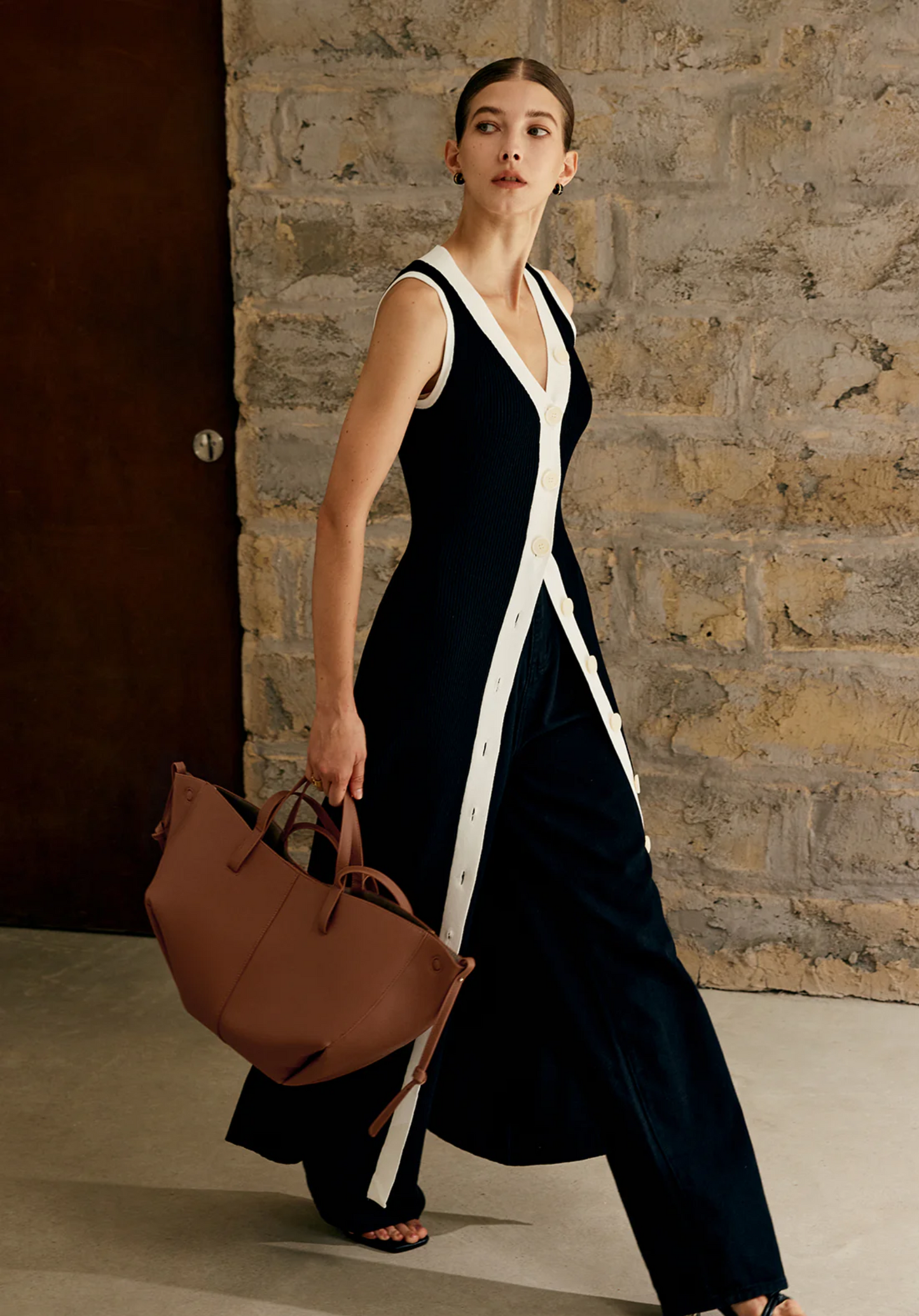 Kontrast Şeritli Maxi Elbise