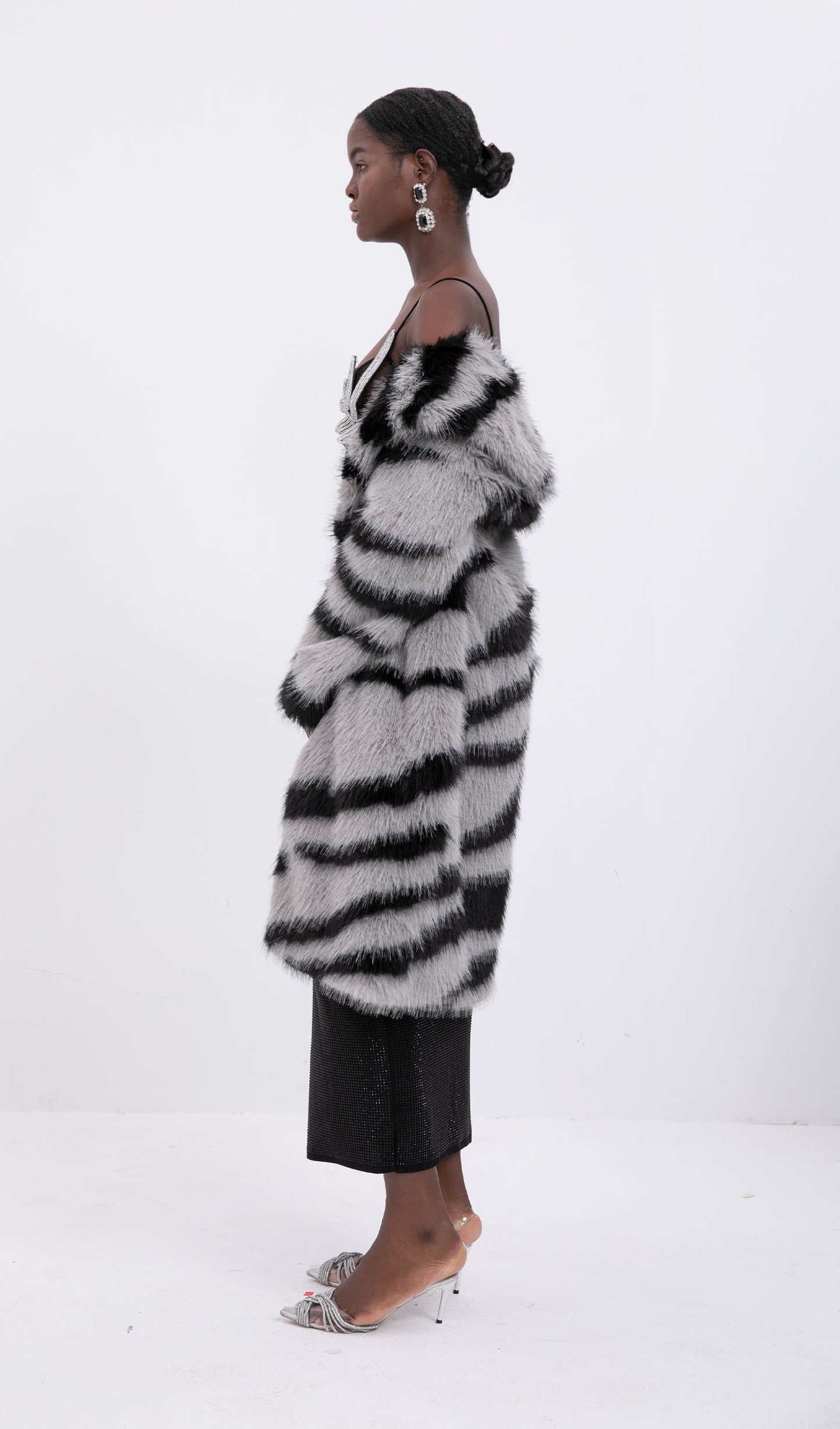 Trend Suni Kürk Zebra Desenli Palto