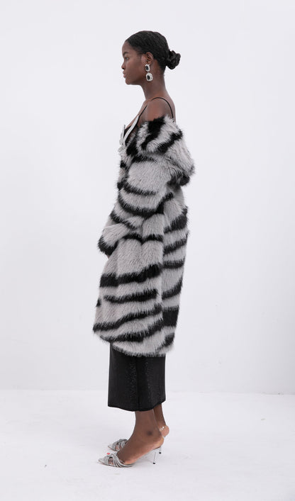 Trend Suni Kürk Zebra Desenli Palto