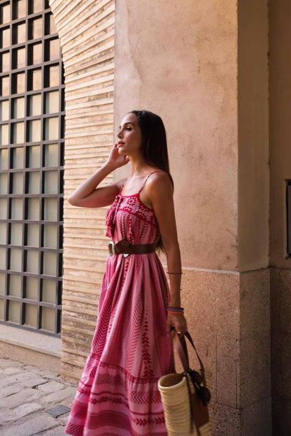 Etnik Örgü Askılı Uzun Etek