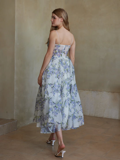 Çiçek Organze Balo Elbise Askılı Elbise