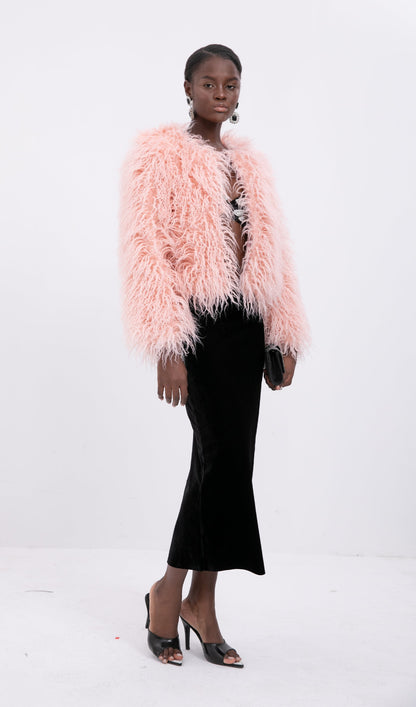 Kısa Koyun Postu Ceket Palto-Pembe