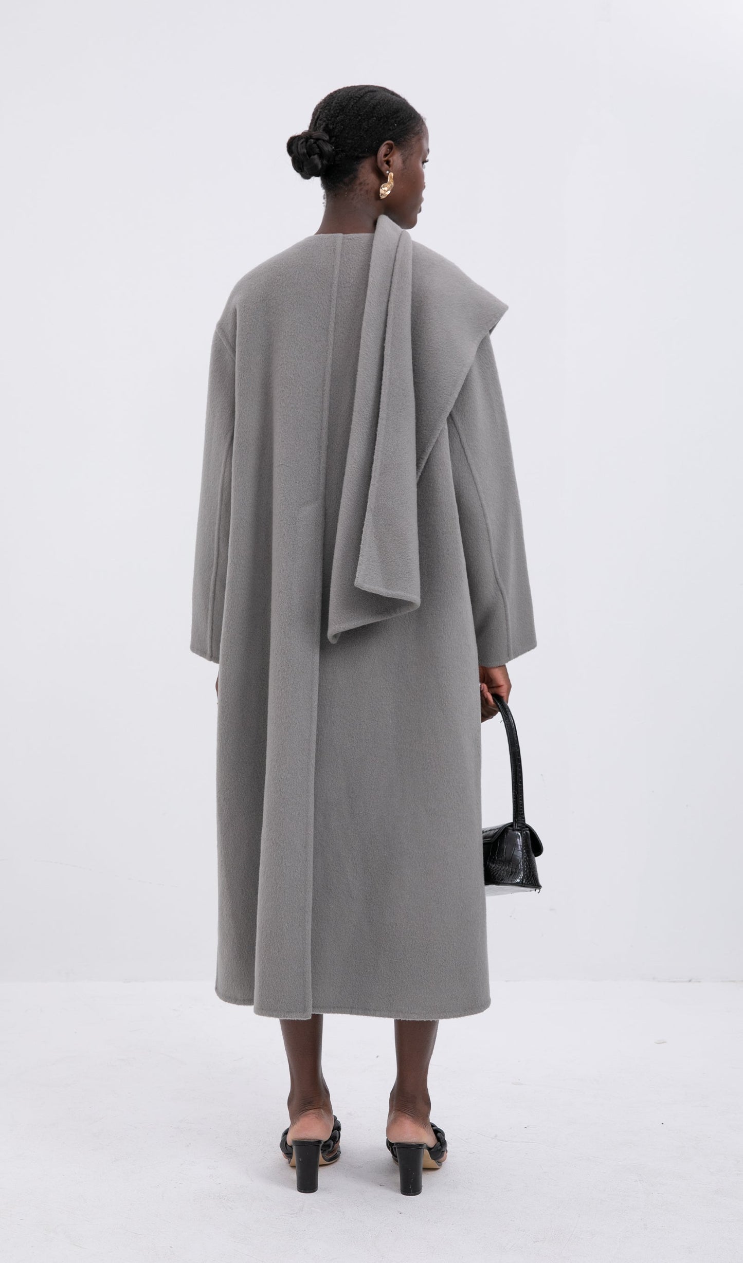 Trendy Büyük Boy Pelerin Tarzı Palto-Gri