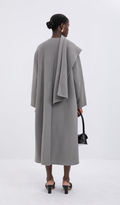 Trendy Büyük Boy Pelerin Tarzı Palto-Gri