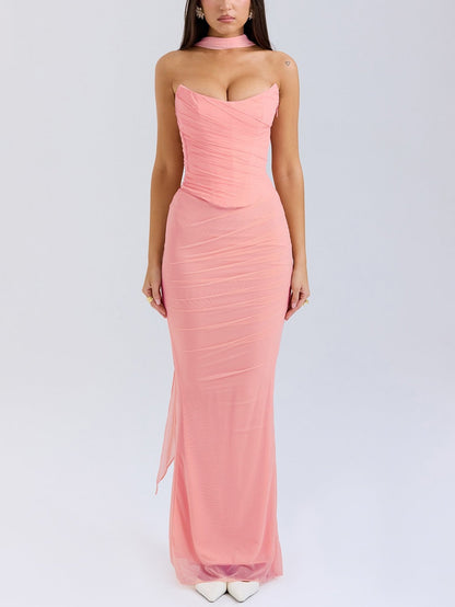 Boyunluklu Ve Maksi Etekli Straplez Korse Üstü Seti