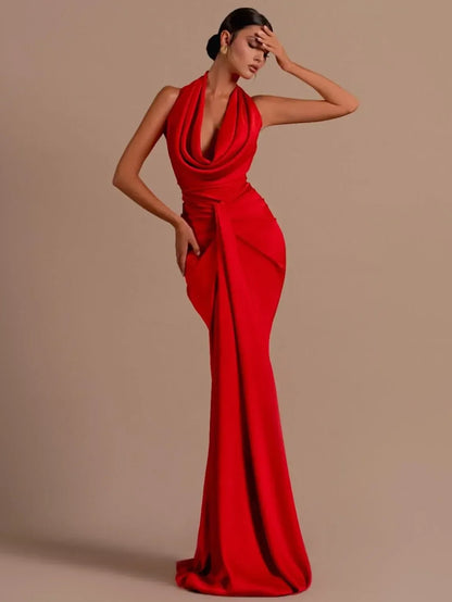 Seksi Drapeli Halter Yaka Elbise