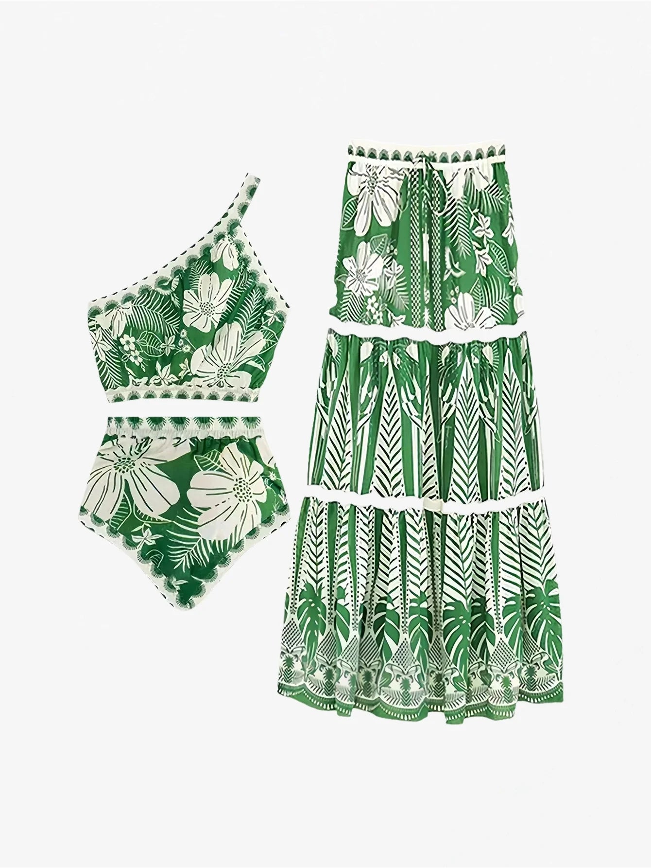 Sofistike Tropikal Baskılı Mayo İki Parça Seti