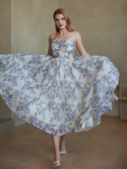 Çiçek Organze Balo Elbise Askılı Elbise