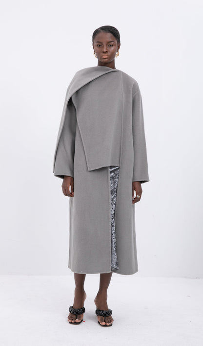 Trendy Büyük Boy Pelerin Tarzı Palto-Gri