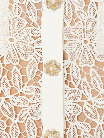 Şık Tığ İşi Dantel Midi Elbise