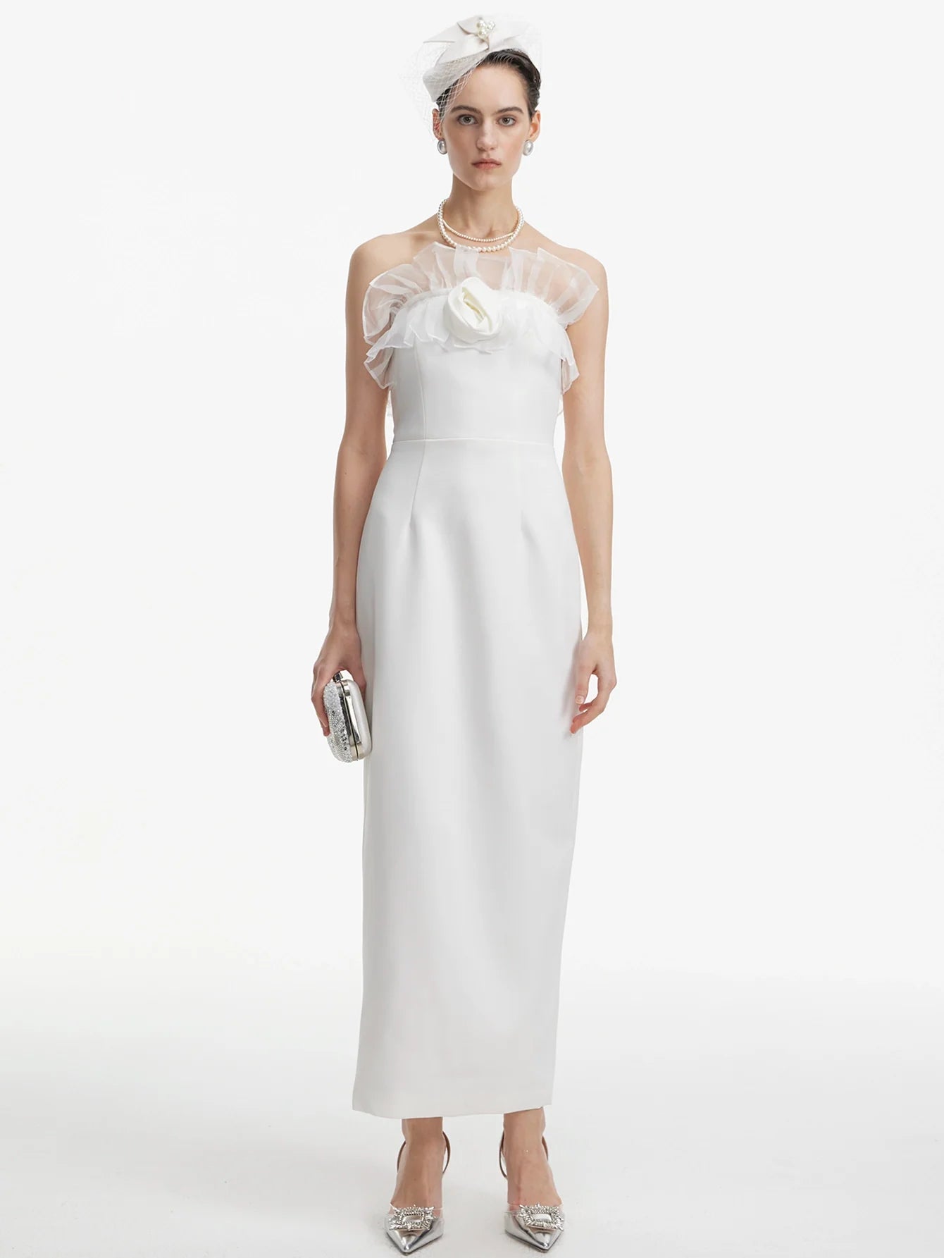 Zarif Omuz Açık Volanlı Elbise