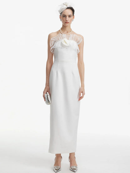 Zarif Omuz Açık Volanlı Elbise