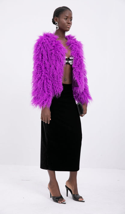 Kısa Koyun Postu Ceket Palto-Mor