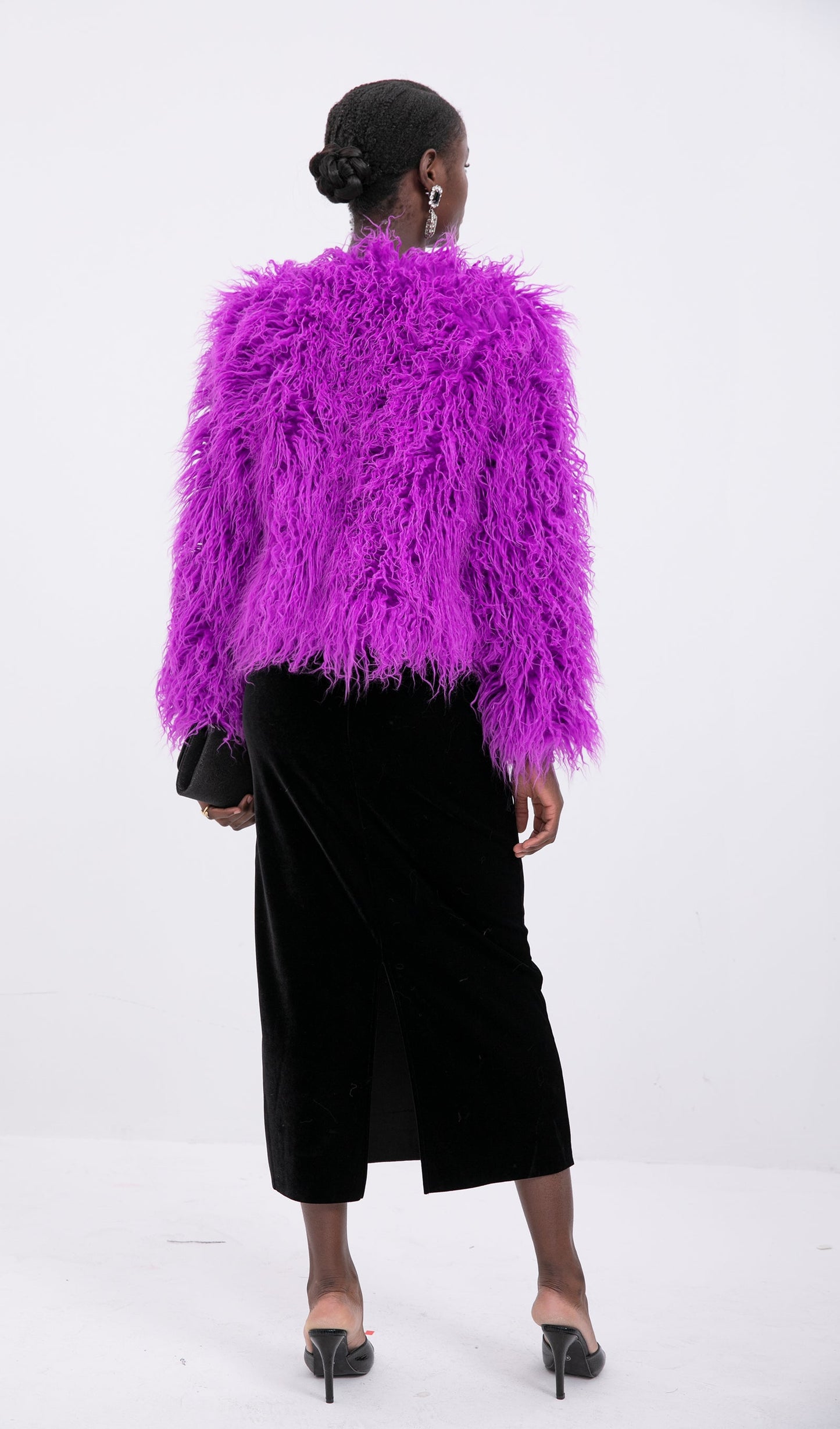 Kısa Koyun Postu Ceket Palto-Mor