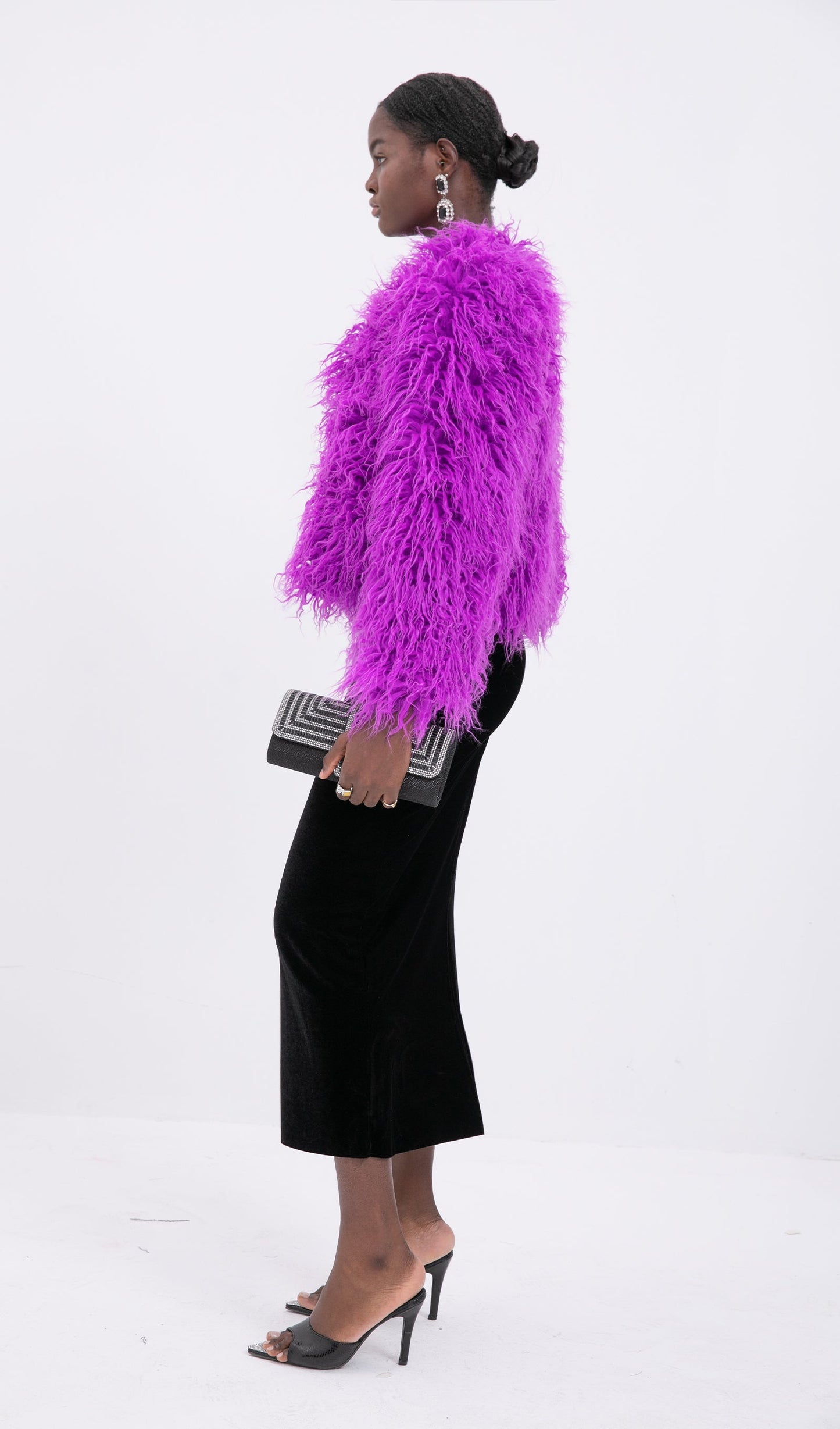 Kısa Koyun Postu Ceket Palto-Mor